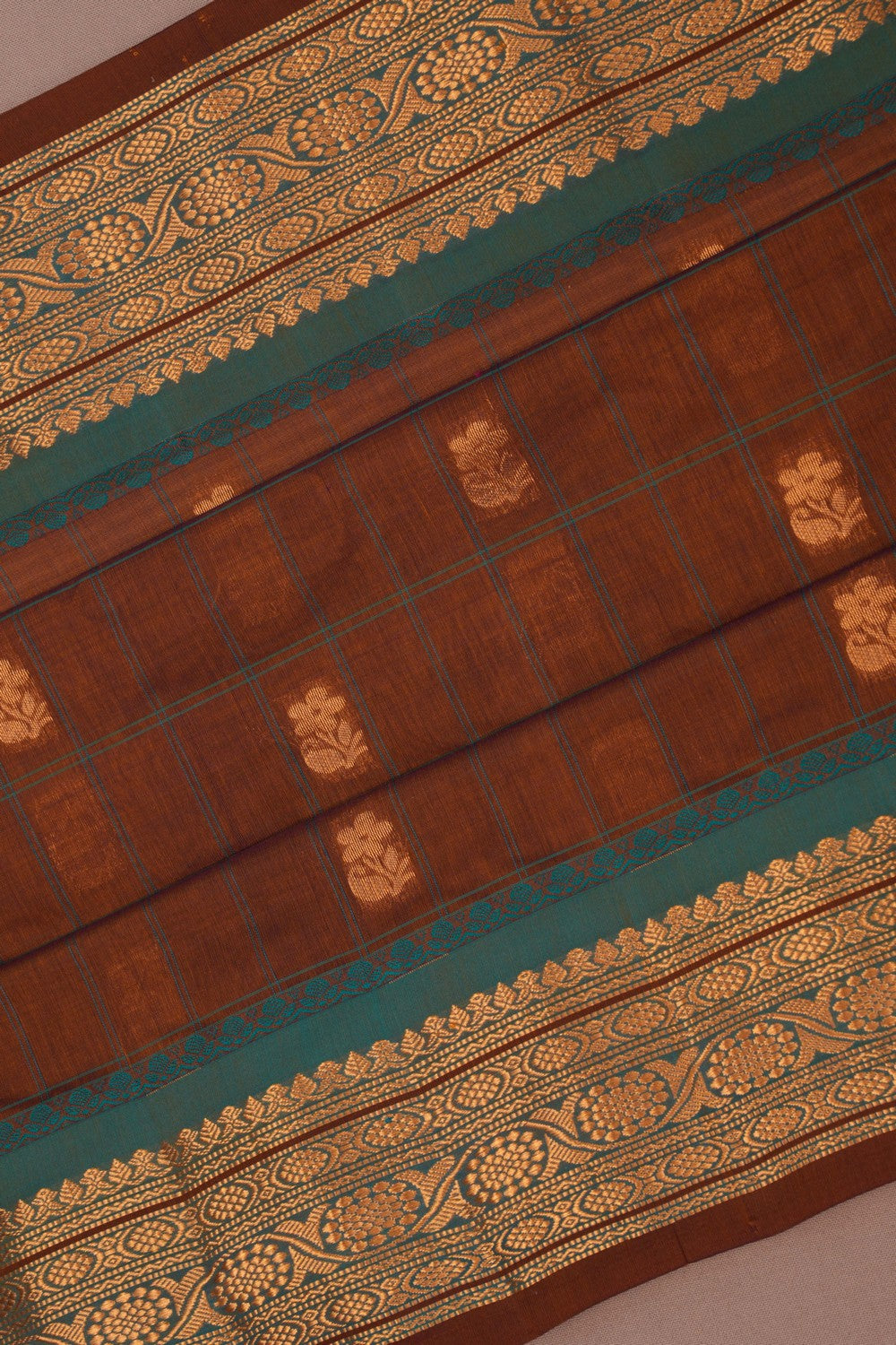 Image of Gadwal Kattam Brown Saree